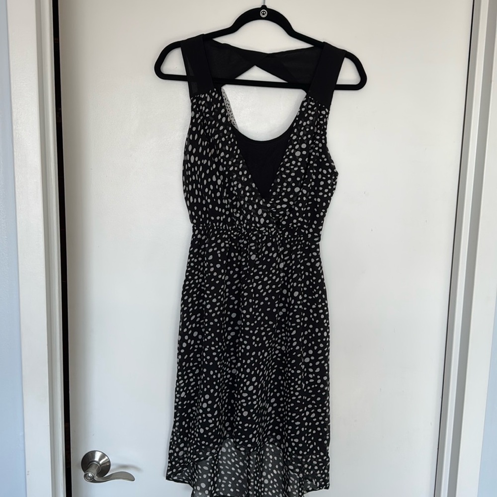 Express black and white polkadot high-low dress - size small